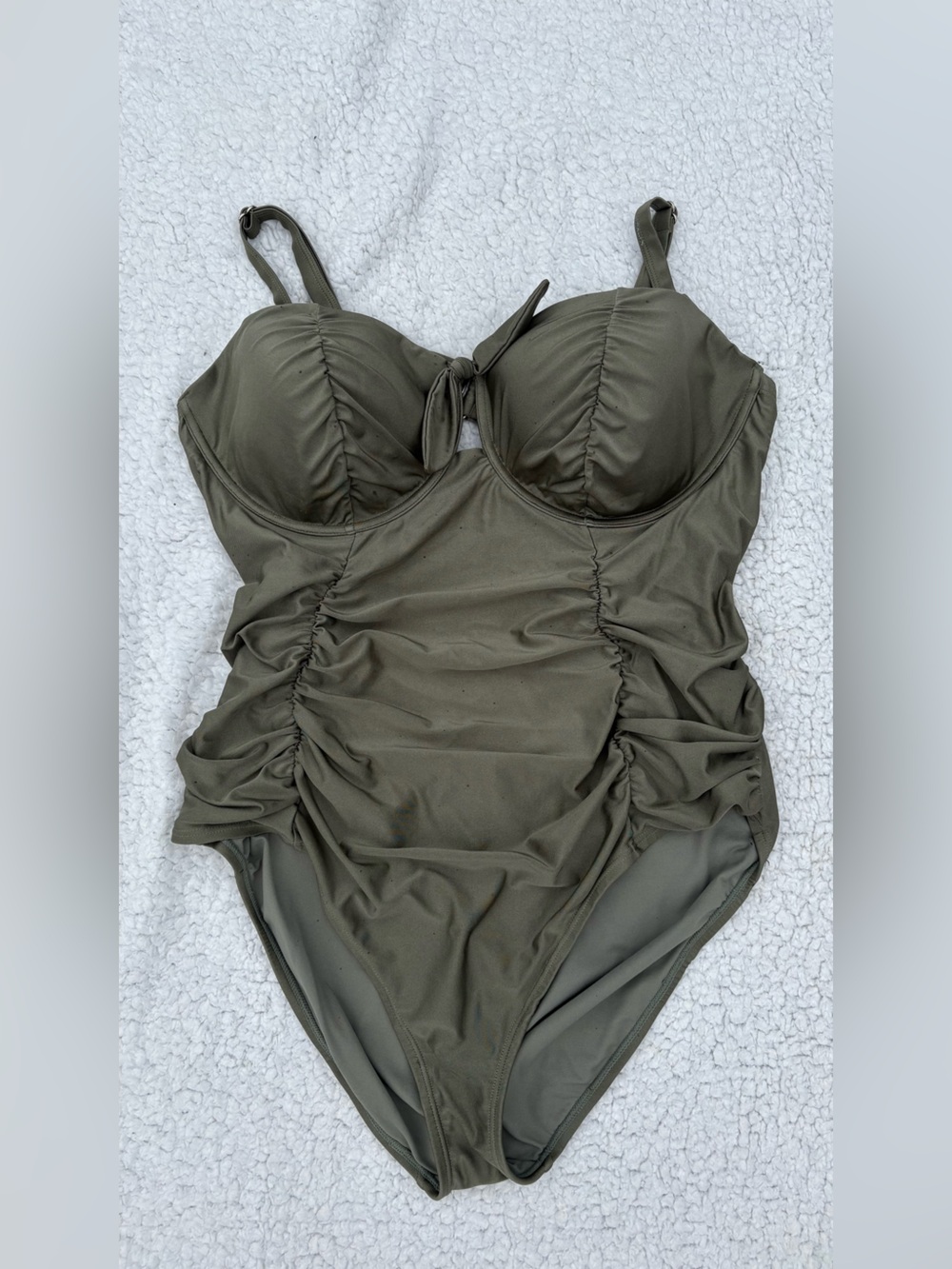 LYSA Olive Ruched One-Piece Swimsuit with Tie Front